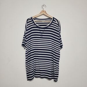 CAbi Oversized Lightweight Navy and White Striped Short Sleeve Tee